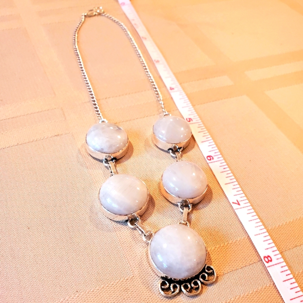 New 925 Sterling Silver & Multi-Stone Moonstone Necklace - Handmade 16" VDay
